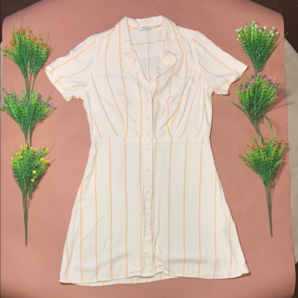 Obey White and Orange Striped Dress